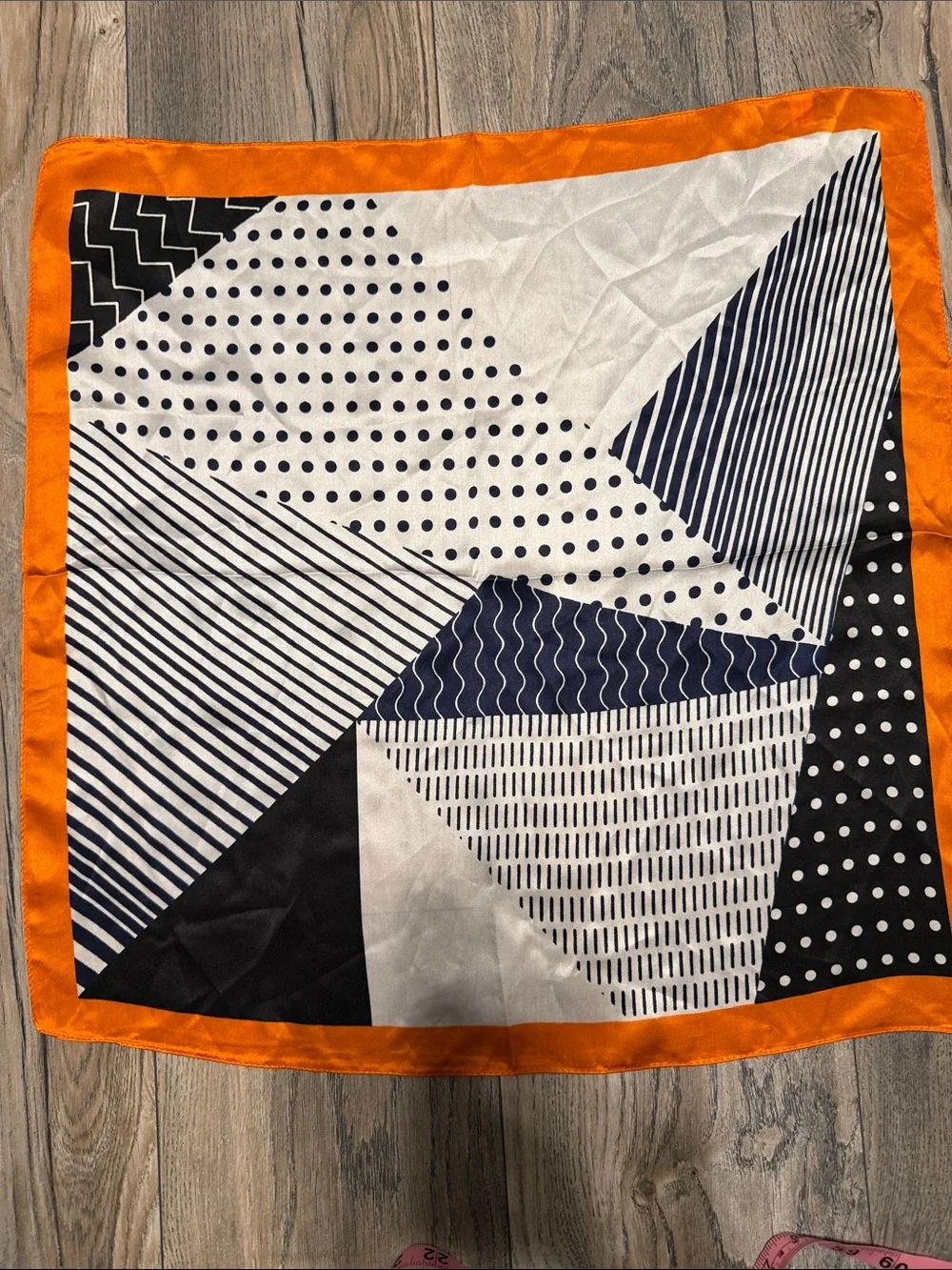 Navy & Orange Geometric 100%Silk-Scarf